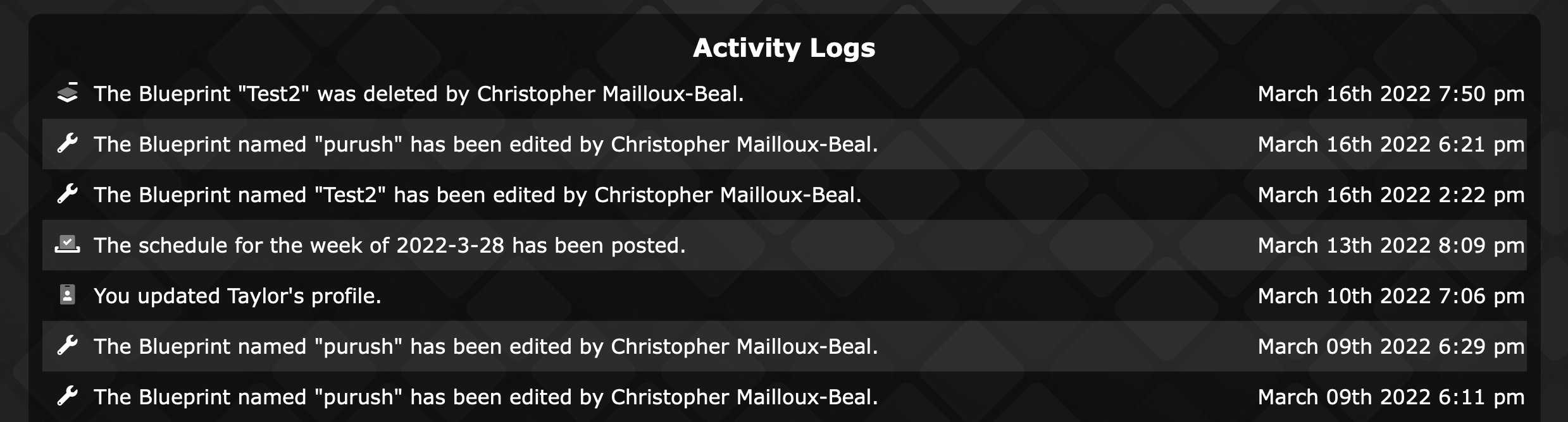 Activity Logs